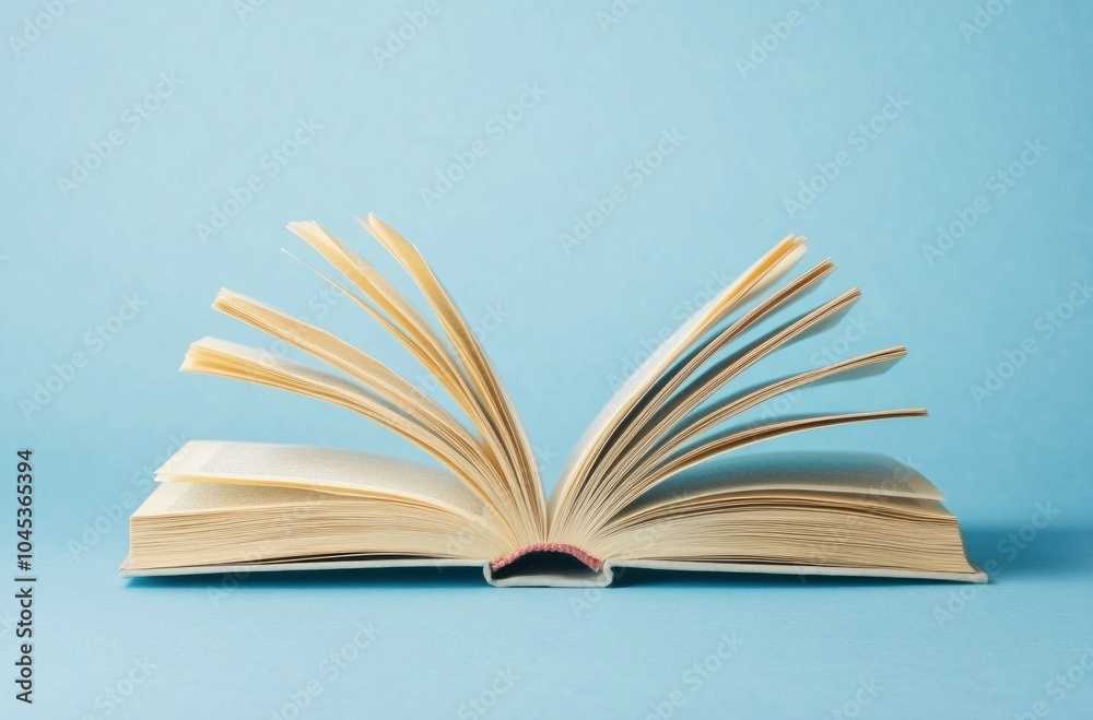 Open Pages of a Book on a Light Blue Background Open Pages of a Book on a Light Blue Background