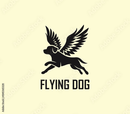 Dog with wings logo design. Flying dog logo. superhero dog animal logo template. Modern dog logo vector