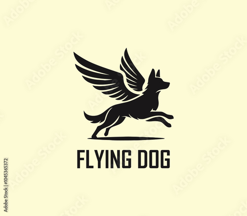 Dog with wings logo design. Flying dog logo. superhero dog animal logo template. Modern dog logo vector