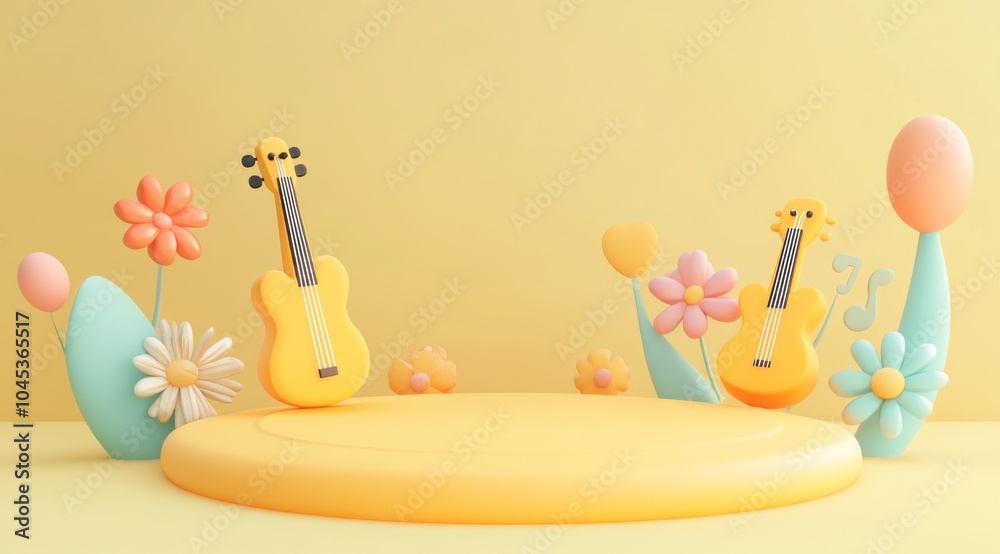 Naklejka premium Cute 3D Rendering of Colorful Cart with Flowers