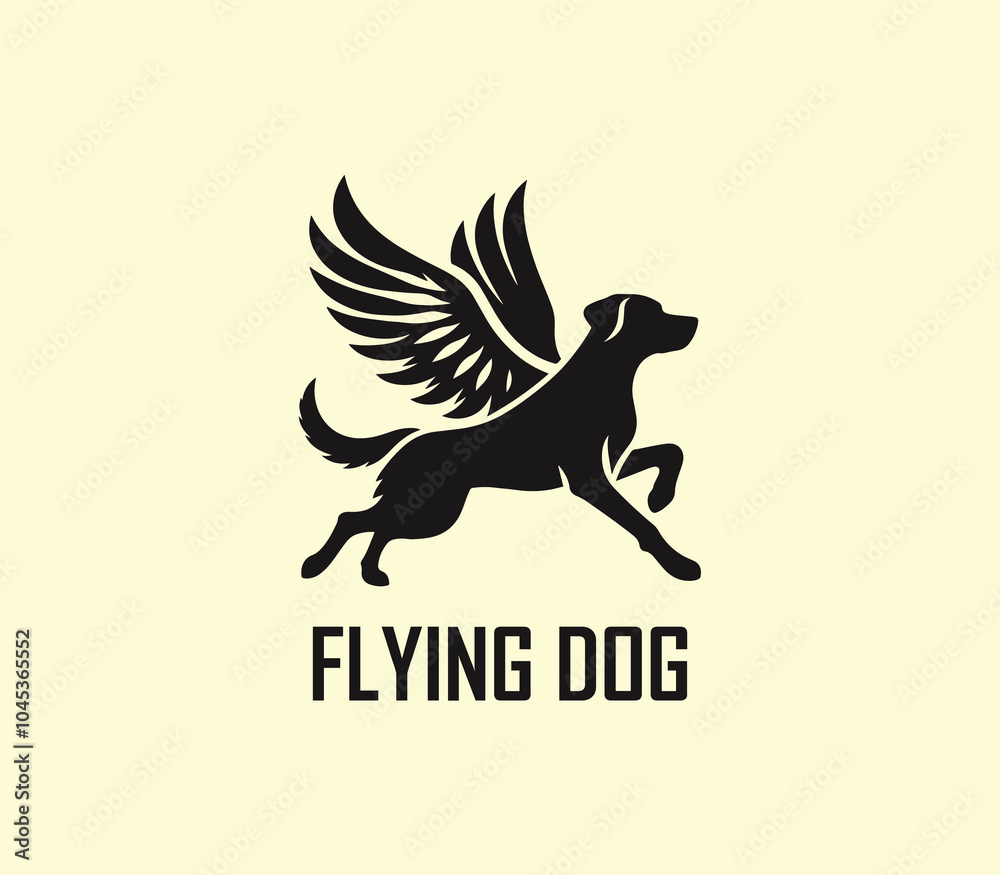 Obraz premium Dog with wings logo design. Flying dog logo. superhero dog animal logo template. Modern dog logo vector
