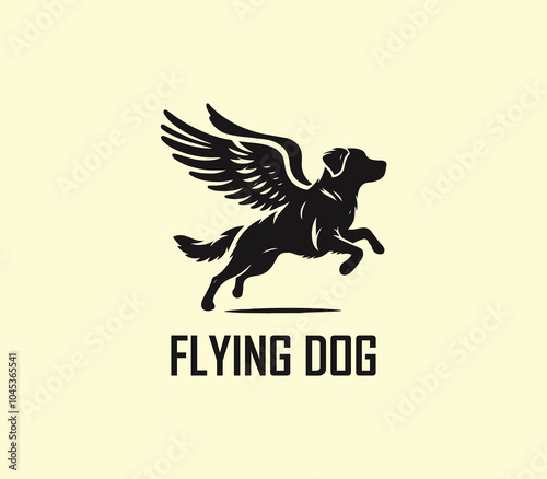 Dog with wings logo design. Flying dog logo. superhero dog animal logo template. Modern dog logo vector