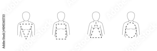 Male body shapes icon set. Different physique types icons. Triangle, rectangle, inverted triangle and oval.