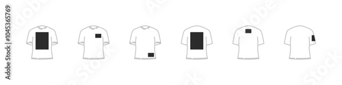 T-shirt design placement. Custom graphic positions on clothing.