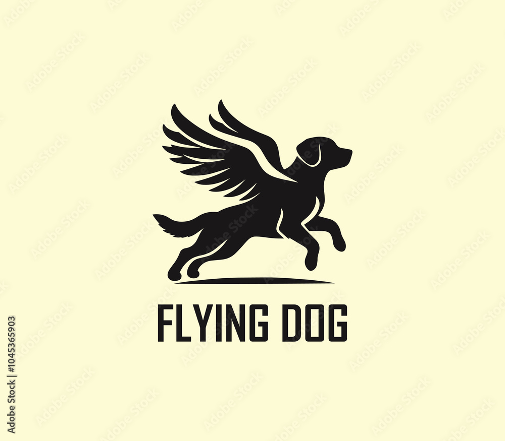 Obraz premium Dog with wings logo design. Flying dog logo. superhero dog animal logo template. Modern dog logo vector