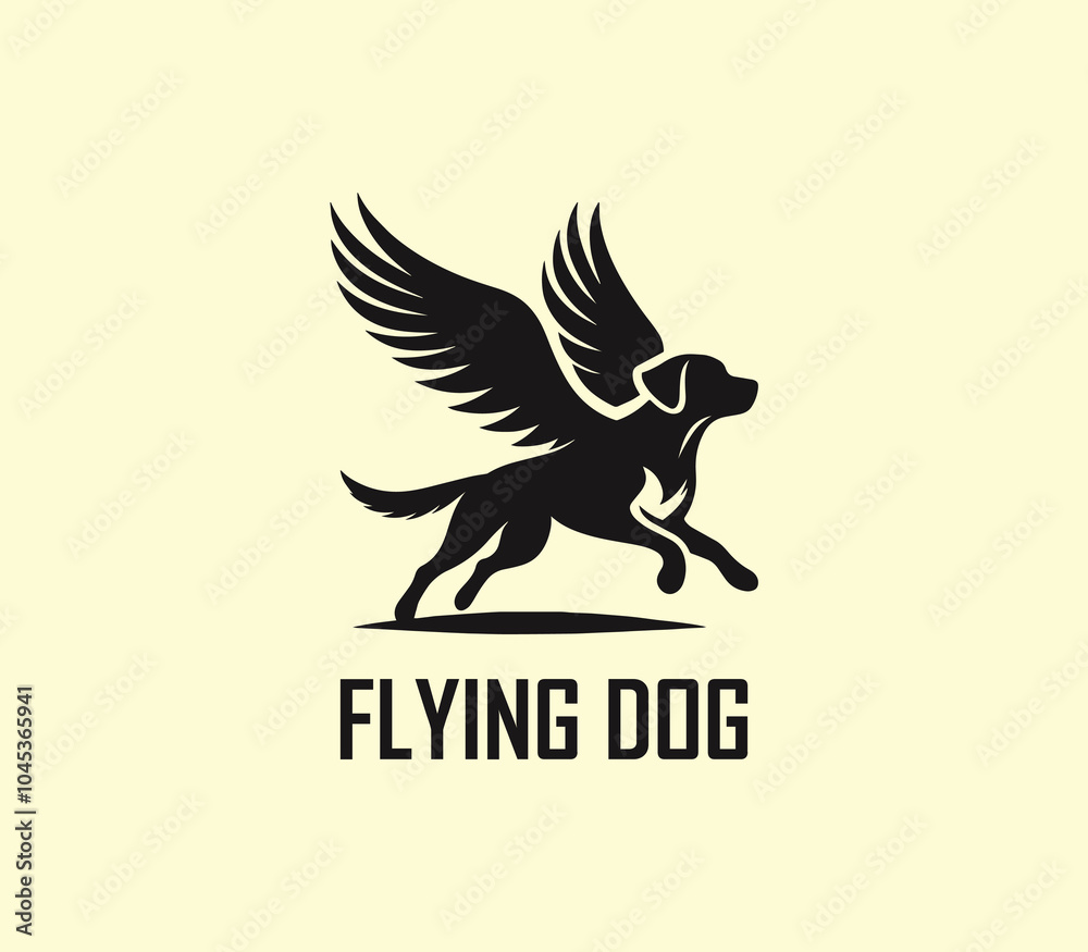 Obraz premium Dog with wings logo design. Flying dog logo. superhero dog animal logo template. Modern dog logo vector