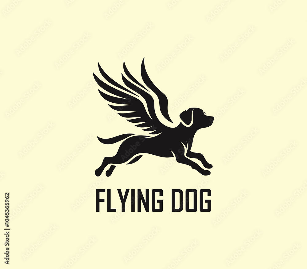 Obraz premium Dog with wings logo design. Flying dog logo. superhero dog animal logo template. Modern dog logo vector