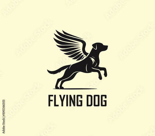 Dog with wings logo design. Flying dog logo. superhero dog animal logo template. Modern dog logo vector
