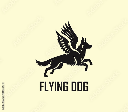Dog with wings logo design. Flying dog logo. superhero dog animal logo template. Modern dog logo vector
