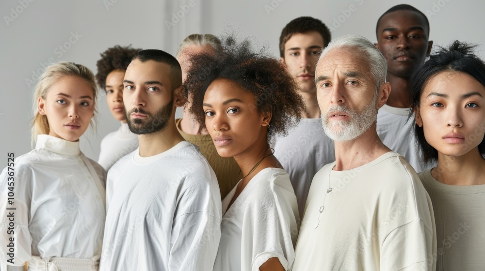 Diverse Group of People in White Clothing Looking at the Camera Diverse Group of People in White Clothing Looking at the Camera