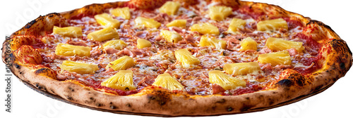 Pineapple pizza, top view full-length, showcased on a transparent background.