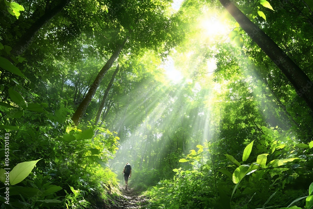 A serene forest path illuminated by sunlight, inviting exploration. A serene forest path illuminated by sunlight, inviting exploration.