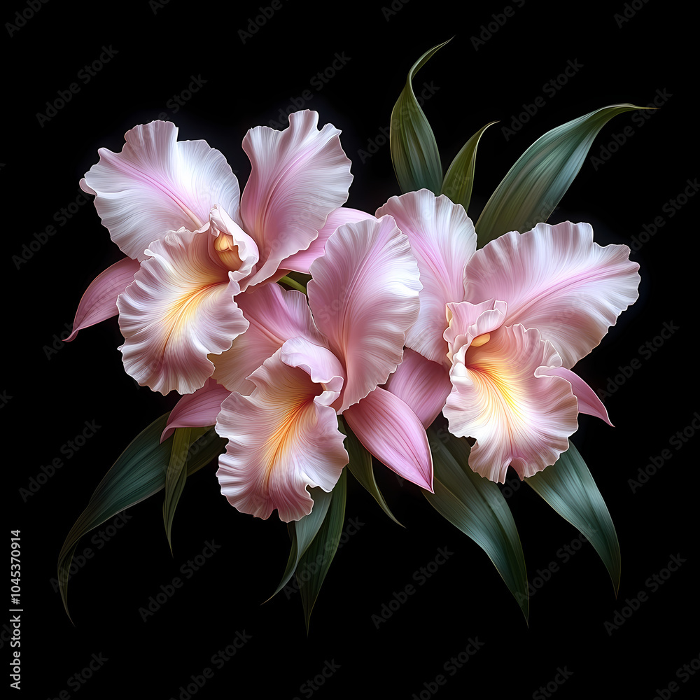 Fototapeta premium A delicate close-up of a blooming cattleya orchid in a spring garden, showcasing the beauty of nature with its bright petals .