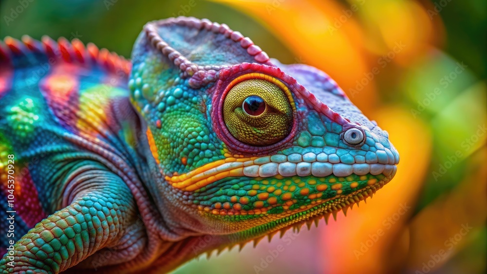 Close-up image of a chameleon seamlessly blending into vibrant surroundings, chameleon, reptile, camouflage, nature Close-up image of a chameleon seamlessly blending into vibrant surroundings, chameleon, reptile, camouflage, nature