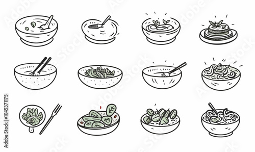 Vegatable dish, poke bowl food and healthy salad set. on white background