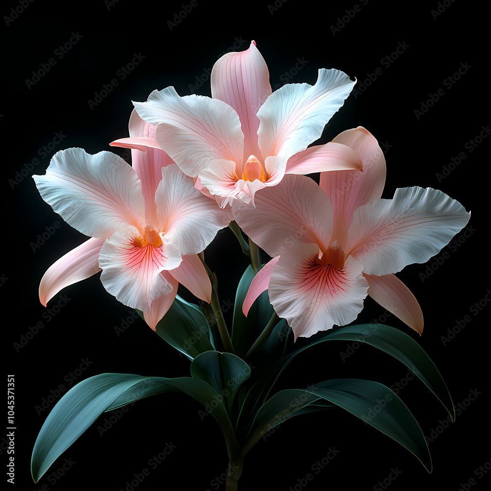 Fototapeta premium A delicate close-up of a blooming cattleya orchid in a spring garden, showcasing the beauty of nature with its bright petals .