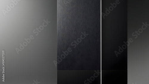 Abstract wallpaper with minimum features and decorations of metal, and black to dark grey background. White line on the right side. 