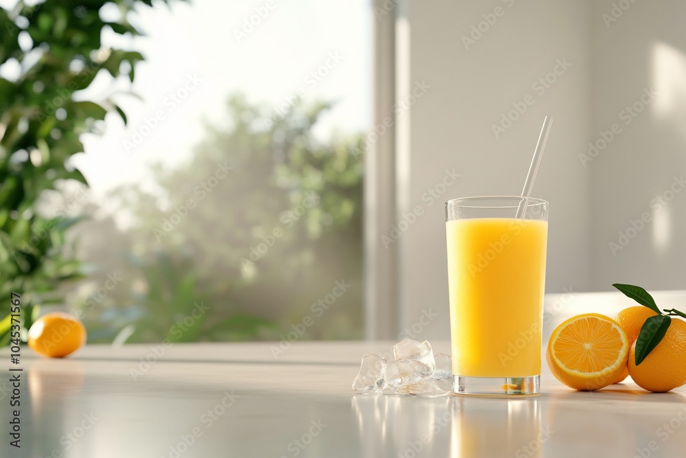 A refreshing glass of orange juice with fresh oranges beside it. A refreshing glass of orange juice with fresh oranges beside it.