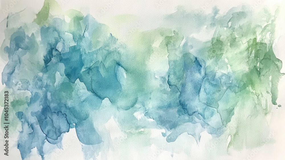 A beautiful mix of light blue and green watercolor, flowing together abstractly on paper with visible texture A beautiful mix of light blue and green watercolor, flowing together abstractly on paper with visible texture