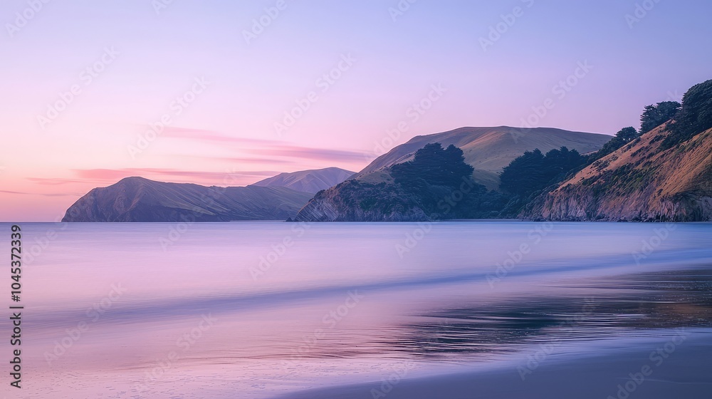 Tranquil Coastal Scene at Sunrise with Soft Light Tranquil Coastal Scene at Sunrise with Soft Light