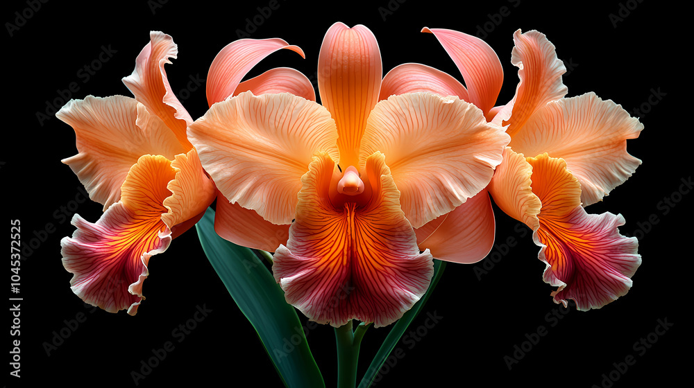 Fototapeta premium A delicate close-up of a blooming cattleya orchid in a spring garden, showcasing the beauty of nature with its bright petals .