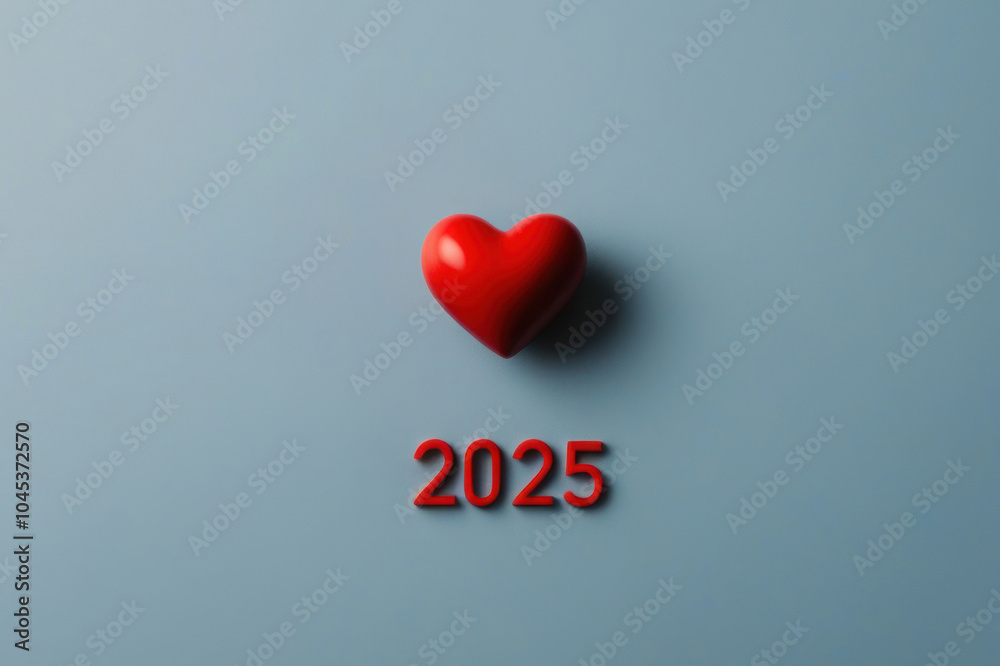 2025 with Red heart non blue background, heart health, health insurance concept, new year resolutions goal. AI generated 2025 with Red heart non blue background, heart health, health insurance concept, new year resolutions goal. AI generated