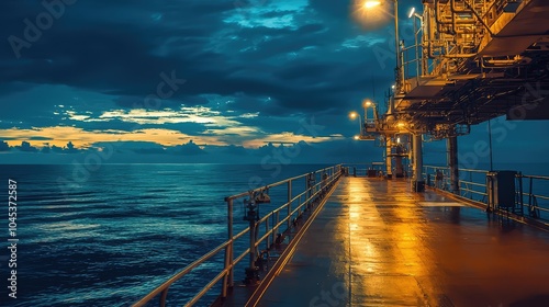 Tranquil Oil Platform at Dusk with Soft Lighting