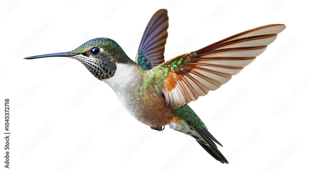 A vibrant hummingbird with brilliant plumage in mid-flight against a transparent background showcasing its detailed feathers. A vibrant hummingbird with brilliant plumage in mid-flight against a transparent background showcasing its detailed feathers.
