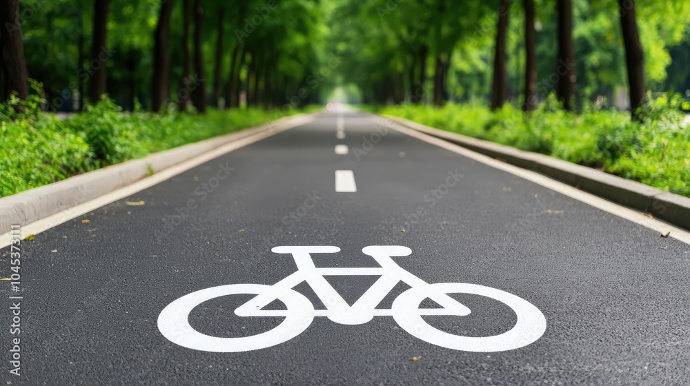 Bicycle lane on a serene tree-lined road, encouraging outdoor activities and sustainable transport. Bicycle lane on a serene tree-lined road, encouraging outdoor activities and sustainable transport.