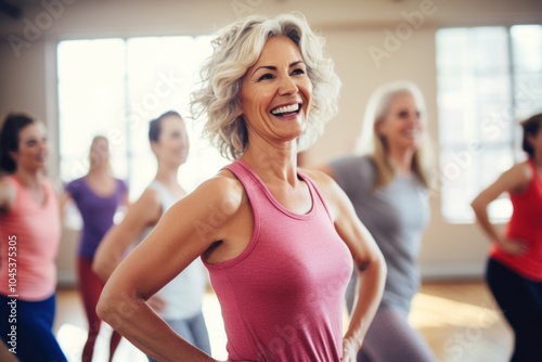 Women enjoying a joyful dance laughing zumba adult.