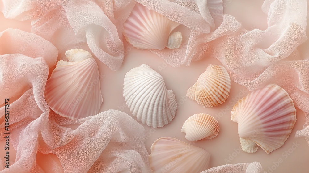 Ethereal Shells on Soft Fabric Background Ethereal Shells on Soft Fabric Background