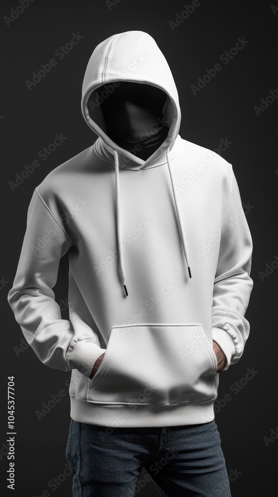 A model in a trendy white hoodie showcases modern fashion with confidence
