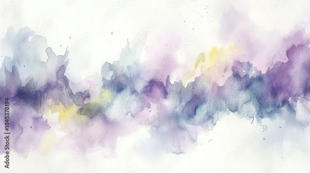 Abstract watercolor smudges in soft lavender and light blue with a splash of yellow, blending on textured paper Abstract watercolor smudges in soft lavender and light blue with a splash of yellow, blending on textured paper