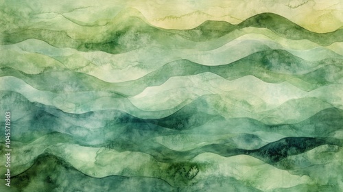 Wallpaper Mural Abstract watercolor waves in shades of green and blue, blending over textured paper with visible paint layers Torontodigital.ca