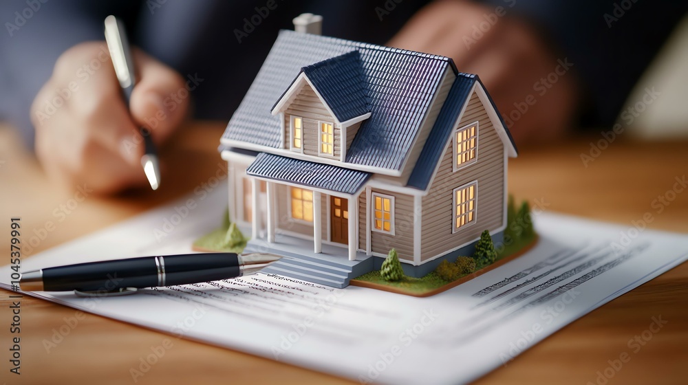 Fototapeta premium Model house on contract for real estate deal