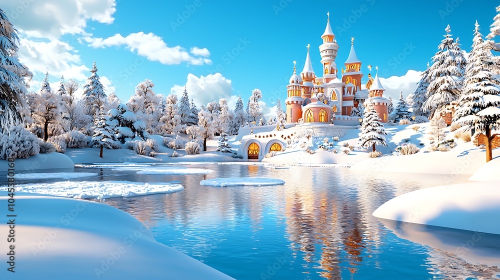 Obraz premium Winter Wonderland with Glowing Reflections on Frozen Lake