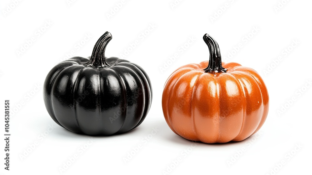 Obraz premium Black and orange pumpkins, perfect for Halloween, isolated on a white background.