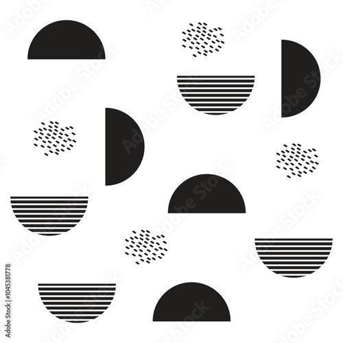 Monochrome Geometric Pattern with Half Circles and Dotted Elements