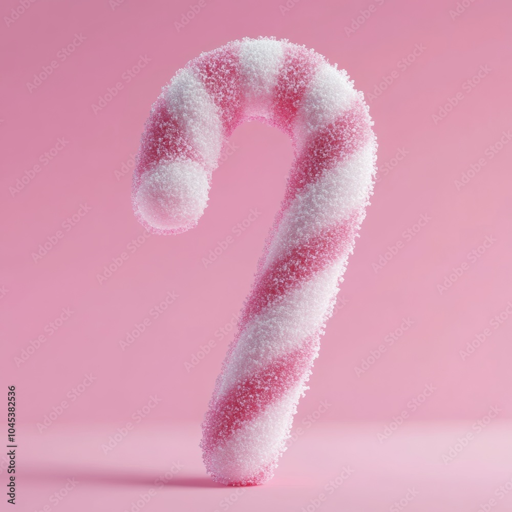 A delightful 3D Christmas ornament shaped like a candy cane, frosted in pink and white, isolated against a bright background