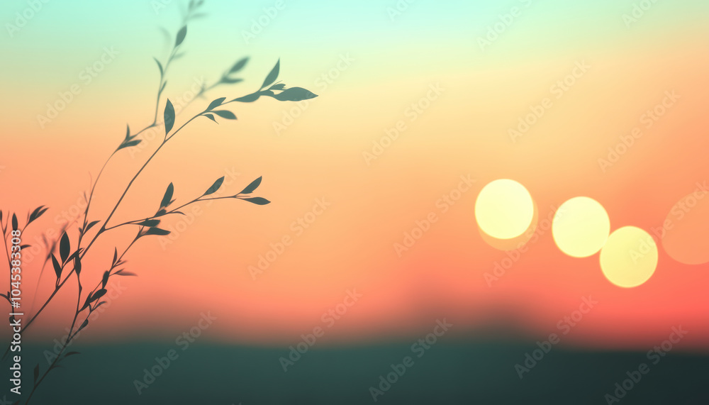 serene silhouette of delicate leaves against dreamy bokeh background creates tranquil atmosphere. soft colors evoke sense of calm and peace serene silhouette of delicate leaves against dreamy bokeh background creates tranquil atmosphere. soft colors evoke sense of calm and peace