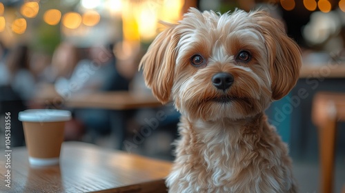 Wallpaper Mural Featuring dogs at cafes designed for pets, emphasizing relaxed and social moments. Ideal for cafe-themed social media posts and pet blogs. Detailed view of dogs sitting at tables, enjoying treats. Torontodigital.ca