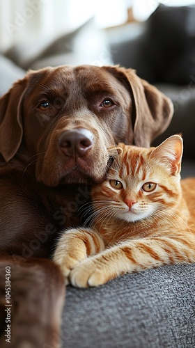 Serene Companionship of Young Dog and Cat
