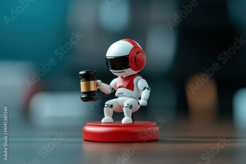 Wallpaper Mural futuristic cybernetic judge holds gavel, symbolizing justice in modern legal setting. This unique figure represents intersection of technology and law, evoking curiosity and intrigue Torontodigital.ca