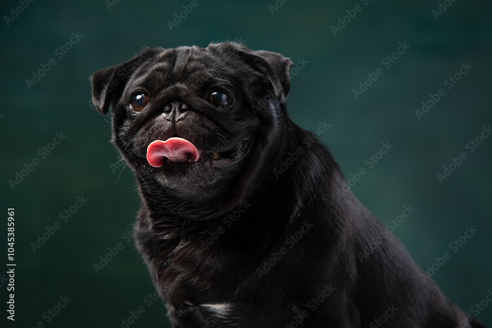 Obraz premium black pug on a uniform background