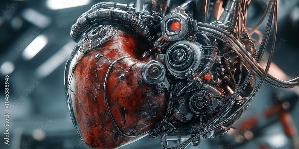Fototapeta premium Artificial intelligence heart pumping showing futuristic cyborg technology