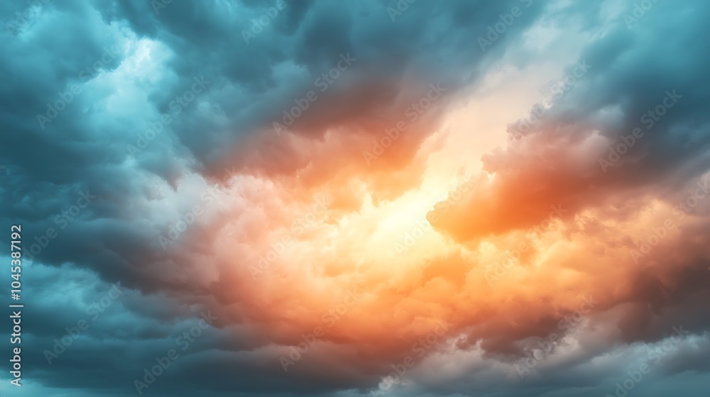 Fototapeta premium A stunning display of nature’s power dramatic clouds illuminated by a fiery sunset in an expansive sky