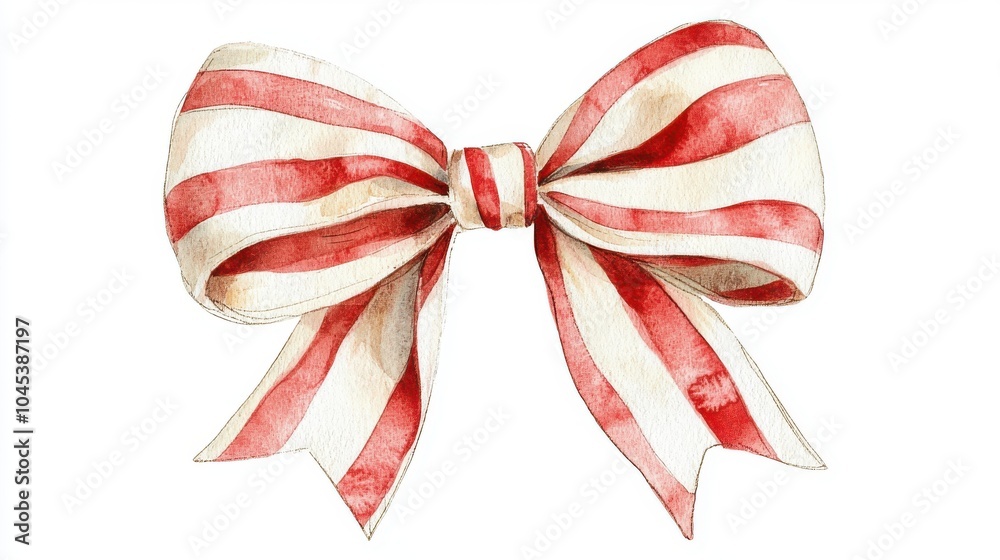 A beautifully illustrated red and white striped bow, perfect for decorating gifts or special occasions. A beautifully illustrated red and white striped bow, perfect for decorating gifts or special occasions.