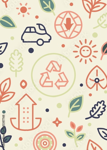 Wallpaper Mural Eco seamless pattern with cream. Fun colorful line doodle seamless pattern. Creative minimalist style art background for children or trendy design with basic shapes. Simple childish scribble backdrop. Torontodigital.ca