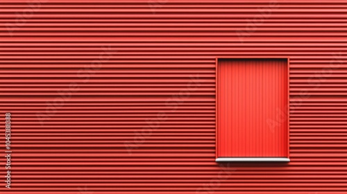 Vibrant red vertical stripes with a bold window a minimalist exploration of color and texture in architecture