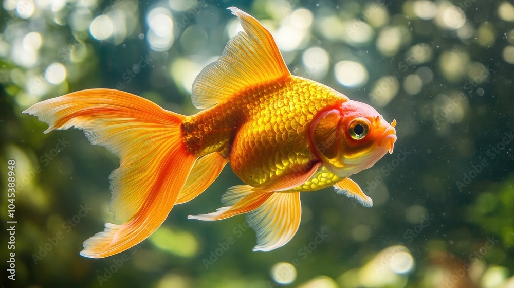 Bright orange goldfish swimming gracefully in a clear pond, captured in a close-up view.